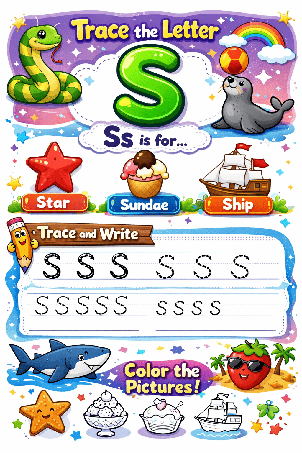 Trace and Write the Letter S