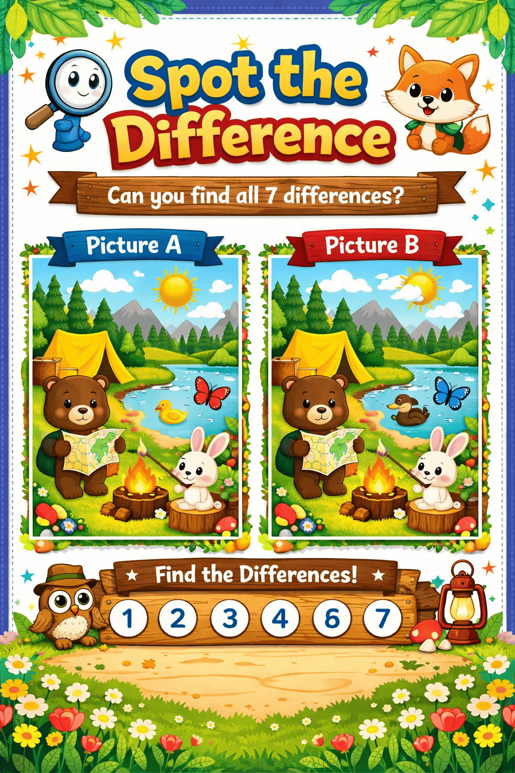 Spot the Differences Camping Bear Page